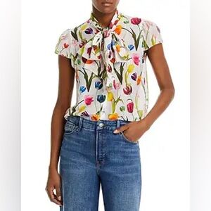 Alice + Olivia Multicolor Floral Short Sleeve Top